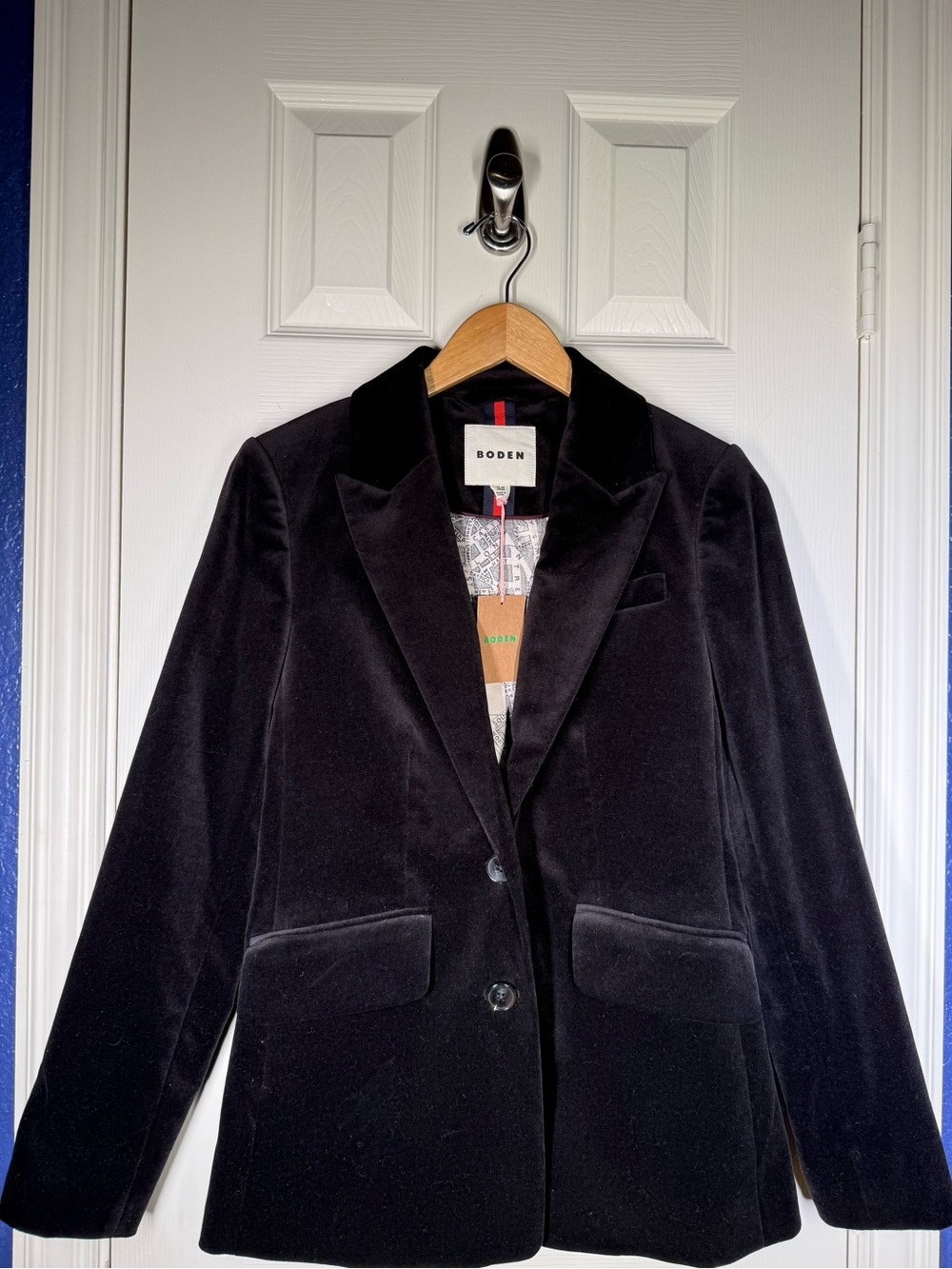 NWT Boden Stamford Cotton Black Velvet Blazer Sz 2 Dark Academia Prep Orig.$344